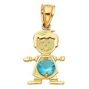 14k Real Yellow Gold December Birthstone CZ Boy Charm Pendant | birthday gift |
